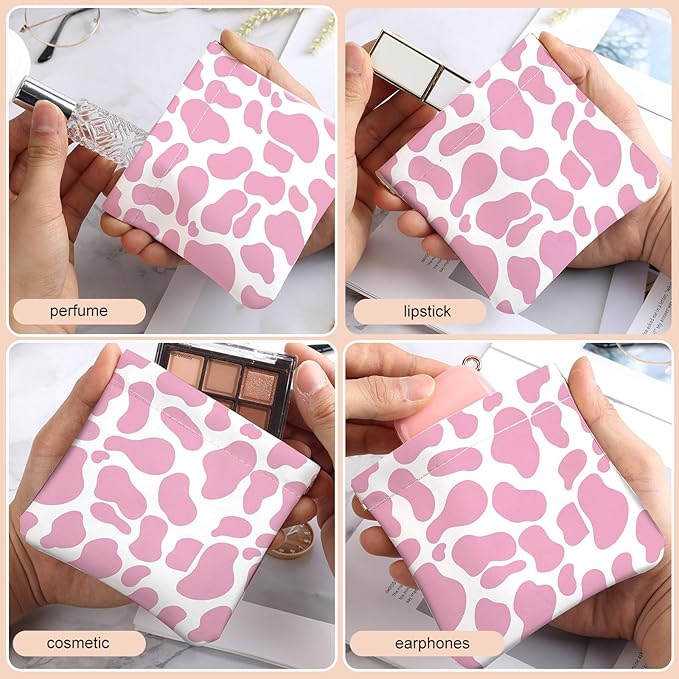 2Pcs PU Leather Small Squeeze Coin Purse Pouch Mini coin Bag Unique And Cute Wallet Cosmetic Bags Change Bag For Women Girls Men Black and pink pattern