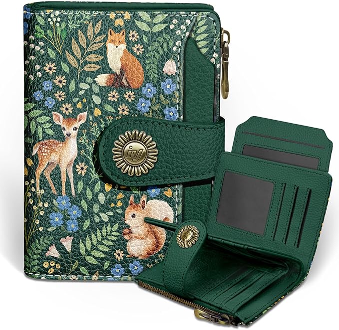 Squirrels Wallet Women Small RFID Blocking Bifold, Credit Card Holder, Zipper Coin Pocket, Cute, PU Leather, Compact, Travel, ID Window, 14 Card Slots, Cash Purse, Ladies Woman Female Girls