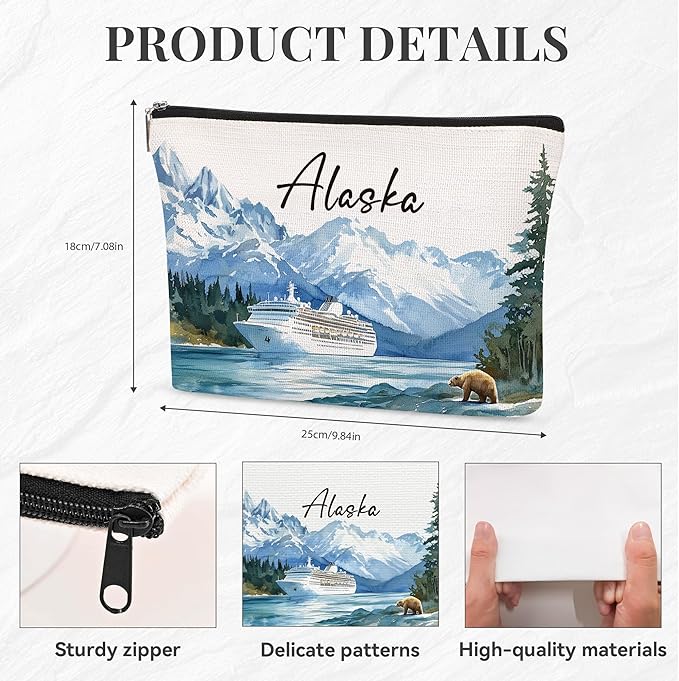 Alaska Makeup Bags for Women, Alaska Souvenirs Gifts, Cruise Essentials Cosmetic Bag City Trip Must Haves, Birthday Gifts for Him Teacher Colleagues Friends