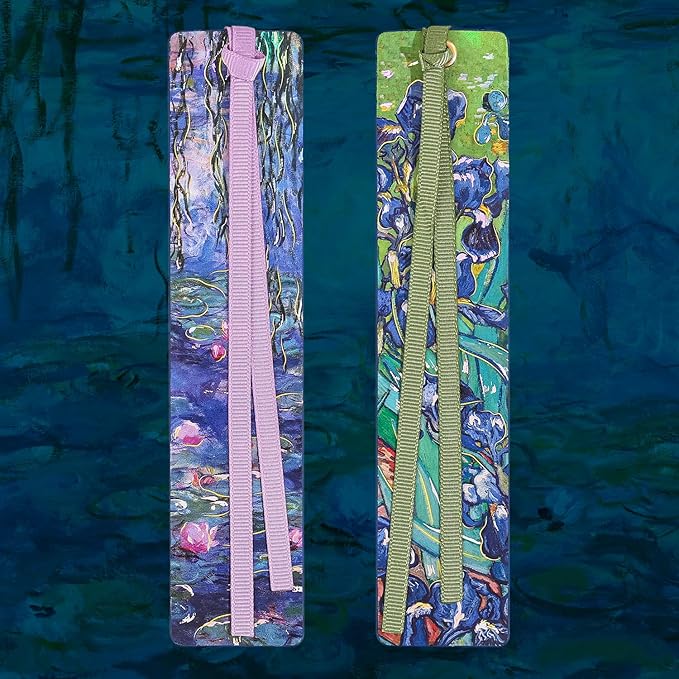 2Pcs Oil Painting Bookmarks for Women, Bookmarks Set for Book Lover, Book Marks for Reading, Vintage Book Marks for Kids Students Classroom Gift for Teacher Iris & Water Lily