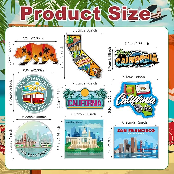 18 Pcs California Fridge Magnet Magnetic Refrigerator Stickers Metal California Souvenirs Gifts Refrigerator Magnets Home Decoration Accessories
