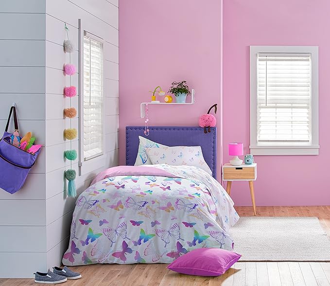 Saturday Park Ombre Butterflies Full/Queen Duvet Cover & Sham Set - 3 Piece 100% Organic Cotton Duvet Set - GOTS & Oeko-TEX Certified