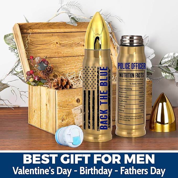 Police Officer Gifts – 17oz Tumbler for Men, Him, Dad, Husband, Grandpa, Brother – Christmas, Xmas, Retirement, Graduation, Birthday Gift for Police Officers, Thin Blue Line Supporters