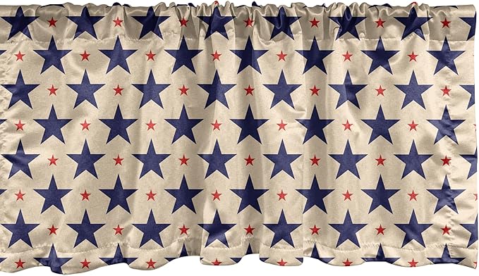 Ambesonne Star Window Valance, Patriotic Themed Pattern American Flag Inspired Grunge Nostalgic Illustration, Curtain Valance for Kitchen Bedroom Decor with Rod Pocket, 42" x 18", Navy Beige