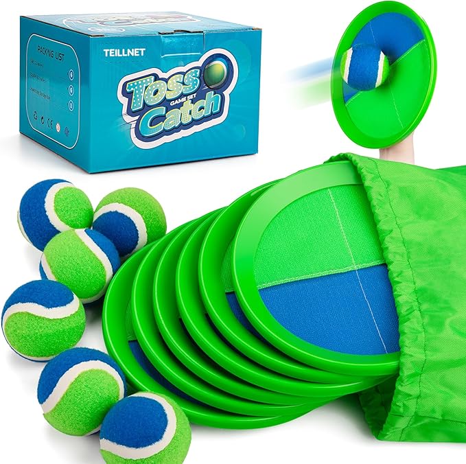 Toss and Catch Ball Set Upgraded - Kids Toys Stocking Stuffers for Family Games - Water-Resistant Great for Beach Pool Yard - Christmas Toys Gift for Boys Girls Teens 3 4 5 6 7 8 9 10 11 12+ Years