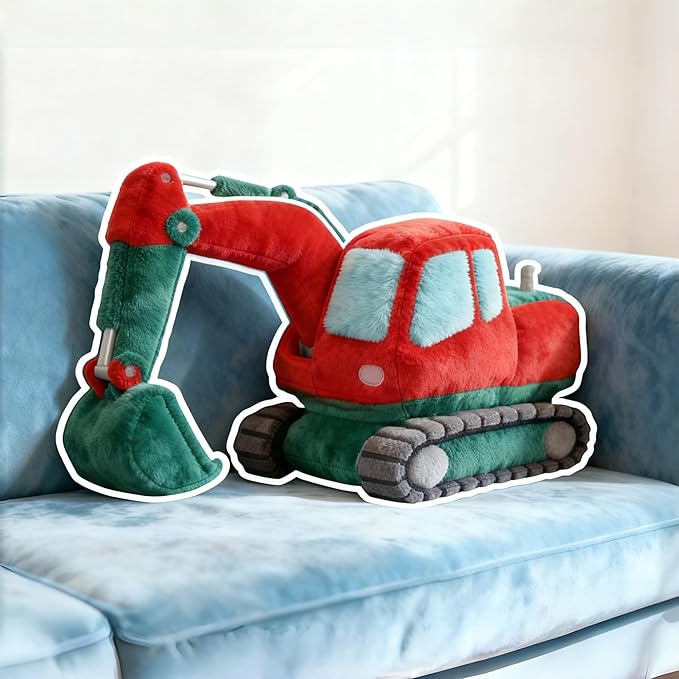 Personalized Excavator Shaped Pillow, Custom Name Plush Stuffed Pillows, Suitable for Beds, Sofas, Bedrooms, Living Rooms Custom Decorative Cushion Gifts for Birthday and Anniversary