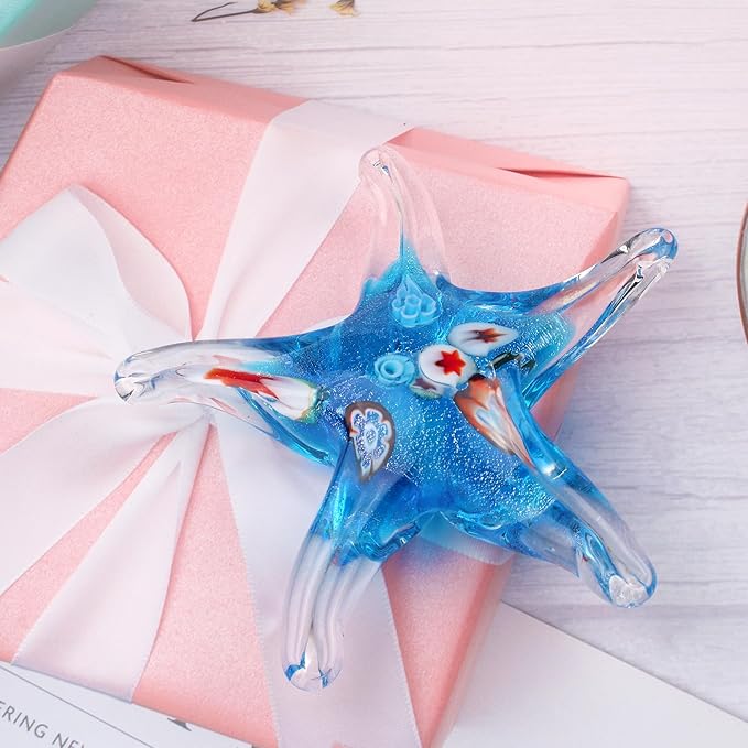 Glass Star Fish Figurine Handmade Blown Sea Animal Sculpture Statue Paperweight Gift Collectible Home Desk Decoration Ornaments