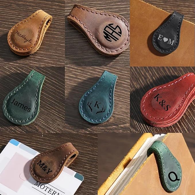 Custom Leather Magnetic Bookmarks Personalized Vintage Engraved Name Initials Text Book Marker Clips Customized Gifts for Readers Kids Book Lovers Classmate (Customizable)