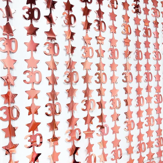 Rose Gold 30th Birthday Decorations 2 Pack Glitter 3.3X6.6ft Star Photo Booth Backdrop Foil Fringe Curtains for Womens 30 and Fabulous Dirty Thirty Cheers to 30 Years Birthday Anniversary Party Decor
