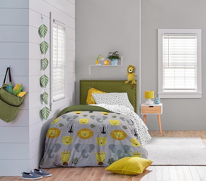 Saturday Park Safari Friends Full/Queen Duvet Cover & Sham Set - 3 Piece 100% Organic Cotton Duvet Set - GOTS & Oeko-TEX Certified