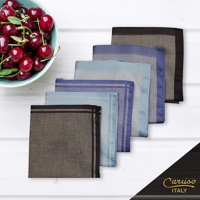 Caruso Italy 100% Cotton Men's Italia Handkerchief | Luxurious, Soft, and Ultra-Absorbent Handkerchief For Men | 50cm X 50cm