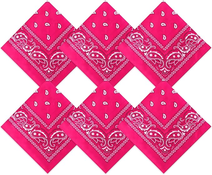 Blulu 6 Pcs Neon Color Cowboy Bandanas for Men Women Assorted Paisley Pattern Handkerchiefs 22 x 22 Inch Kids Headwrap Scarfs