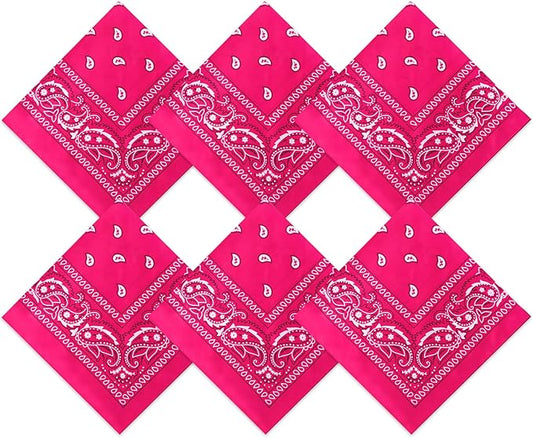 Blulu 6 Pcs Neon Color Cowboy Bandanas for Men Women Assorted Paisley Pattern Handkerchiefs 22 x 22 Inch Kids Headwrap Scarfs