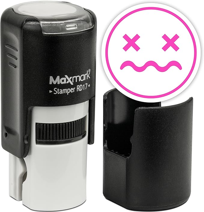 MaxMark Round Self Inking Emoji Stamp - Distressed - Pink Ink