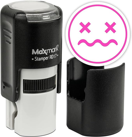 MaxMark Round Self Inking Emoji Stamp - Distressed - Pink Ink