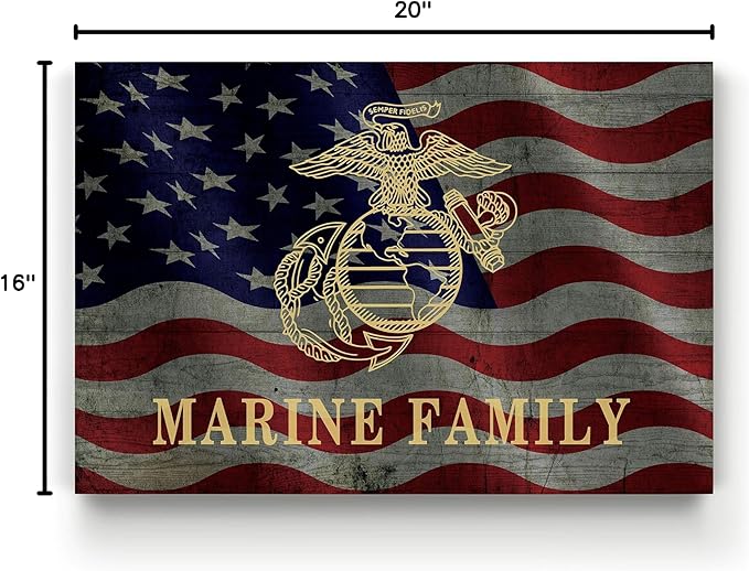 Renditions Gallery Canvas Patriotic Wall Art Modern Paintings & Prints Decorations American Marine Family Glam Loyal Military Wall Hanging for Bedroom Office Kitchen - 16"x20" LT25