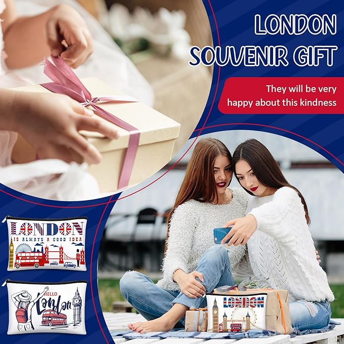 Reginary 6 Pcs City Cosmetic Bag Souvenir Gifts New York Zipper Pouch Chicago Souvenir Seattle Boston Nashville London Paris Italy Alaska Gifts Memento for Women Traveler(London)