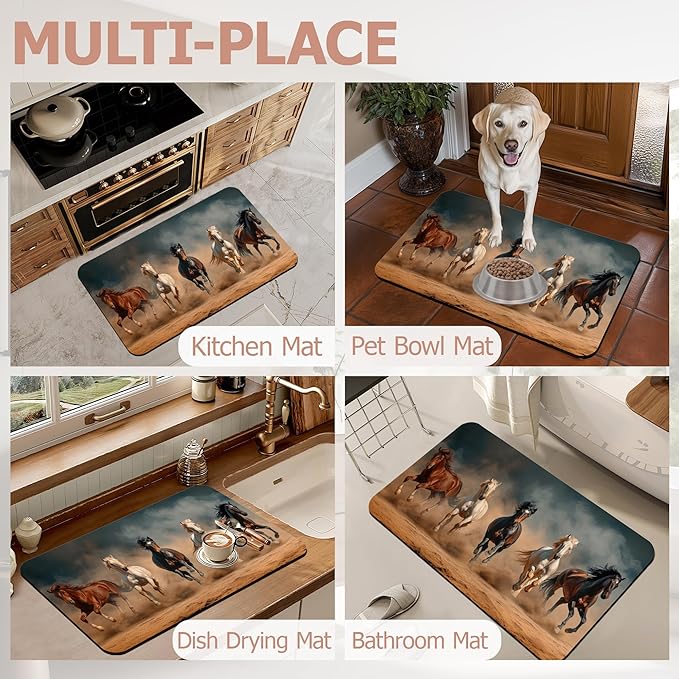 Non Slip Bath Mat,Horses Running Bathroom Decor,Desert Landscap Diatomaceous Bath Mat Quick Dry Absorbent Bathroom Rugs-Shower Rug for Kitchen Laundry Bathtub Shower 17"x29.5"