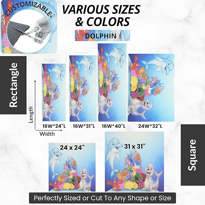 Non Slip Bathtub Mat Shower Mat for Tub - Loofah Bath Mats for Bathroom - 40x16 Bathtub Floor Mat - Textured Anti Slip Bath Mat Without Suction Cups - Secure Mat for Wet Areas (40x16 Dolphin)