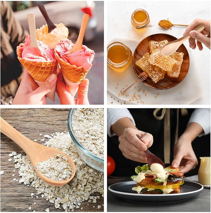 Boao 24 Pcs Small Wooden Spoons, 3.5'' L, Mini Wood Natural Tiny Spoons Wooden Little Teaspoons for Jars Sugar Creamer Honey Spices Salt Kitchen Supplies (Multiple Color)