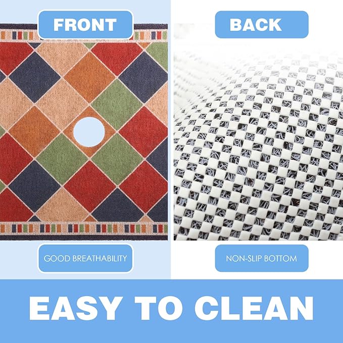 Square Shower Mat 23x23 Inch Non-Slip with Drain Hole, Shower Floor Mats for Bathroom, PVC Loofah Stall Mat, Secure Boho Bath Mats