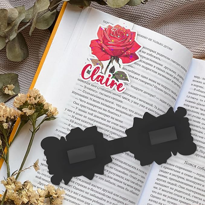 callie Personalized Birth Flower Magnetic Bookmarks - Custom Name Waterproof Glitter Magnet Book Page Markers, Birthday Reading Gifts for Women Students Teachers Book Lovers
