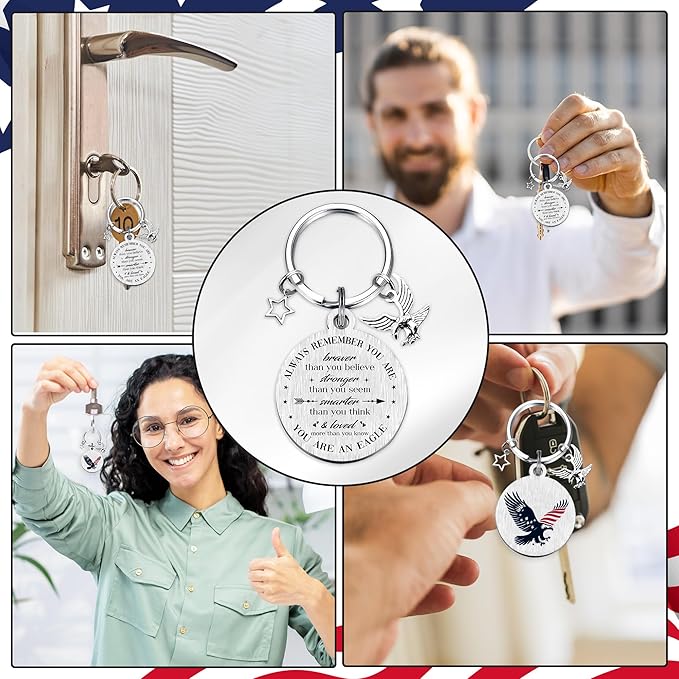Patriots Gifts American Flag Keychain - America United States Map Keychains, Inspirational USA Souvenir Keyring for Men Women