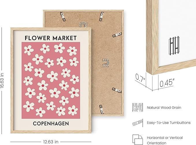 HAUS AND HUES Flower Market Poster, Danish Pastel Wall Art, Pink Aesthetic Decor, Pastel Floral Print (Beige Framed, 12x16)