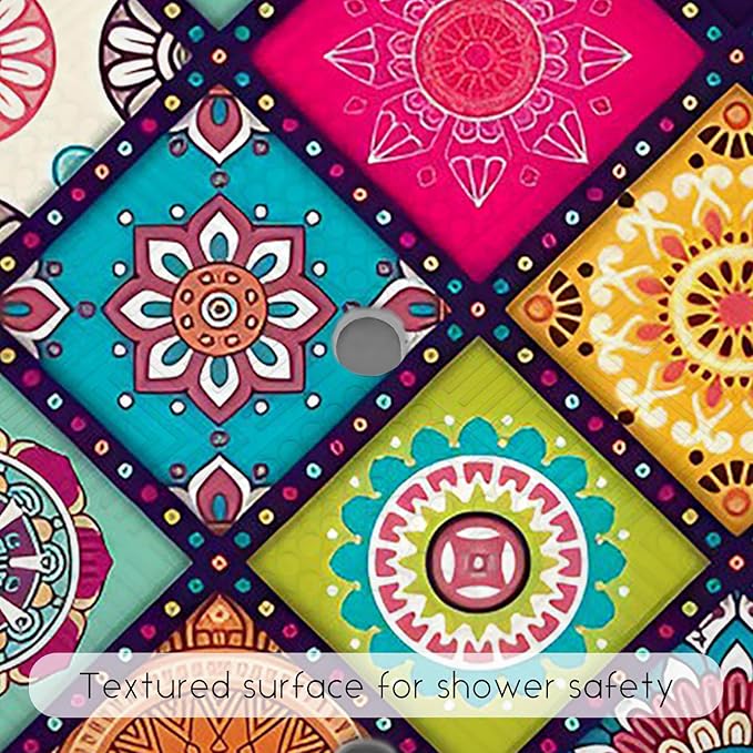 Bathtub Mat Non Slip, Bohemia Square Bath tub Mat Shower Floor Mat with Suction Cups for Adults Kids Elderly 21 X 21 Inch