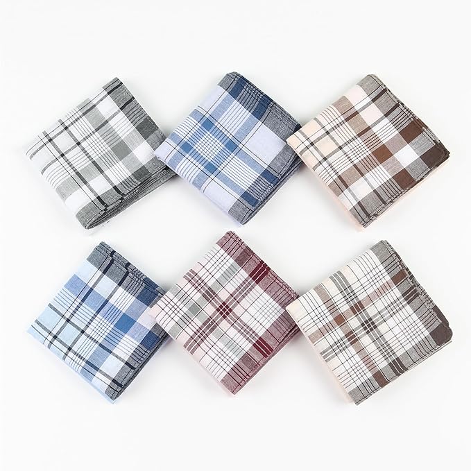 HOULIFE Handkerchiefs for Men, Soft Cotton Mens Handkerchief with Striped Pattern Classic Hankies for Men in Assorted Color