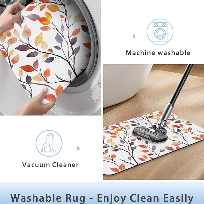 Autumn Leaves Bathroom Rug 29.5"x17", Super Absorbent Fast Drying Bath Mat with Non-Slip Rubber Backing, Thin Low-Profile Easy-Clean Bathroom Floor Mat for Shower or Tub