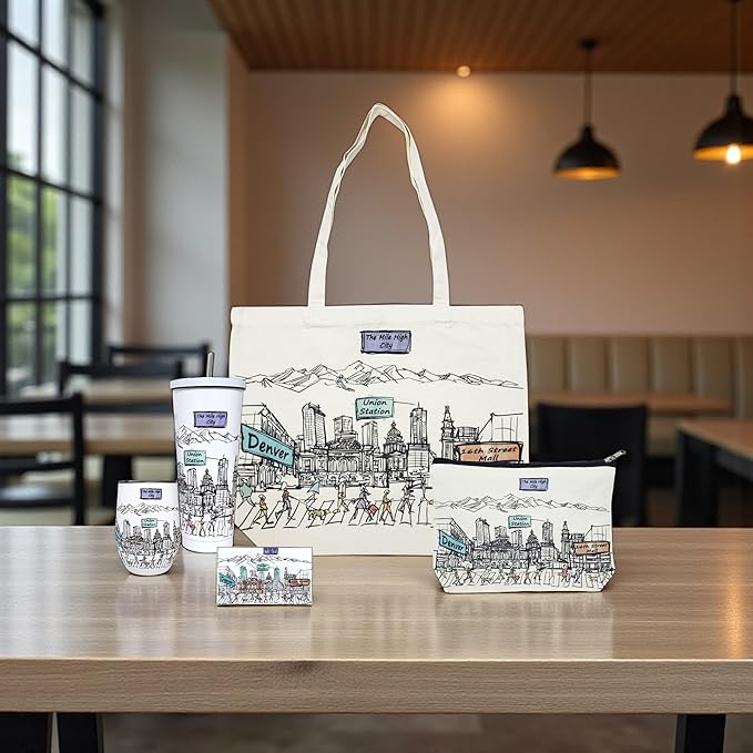 Cities Around the World Artwork Cosmetic Bag Series – Designed in USA, Travel Makeup Bag with Zipper, Souvenir Gift for Women, Artwork Organizer for Purse or Toiletry (Denver)