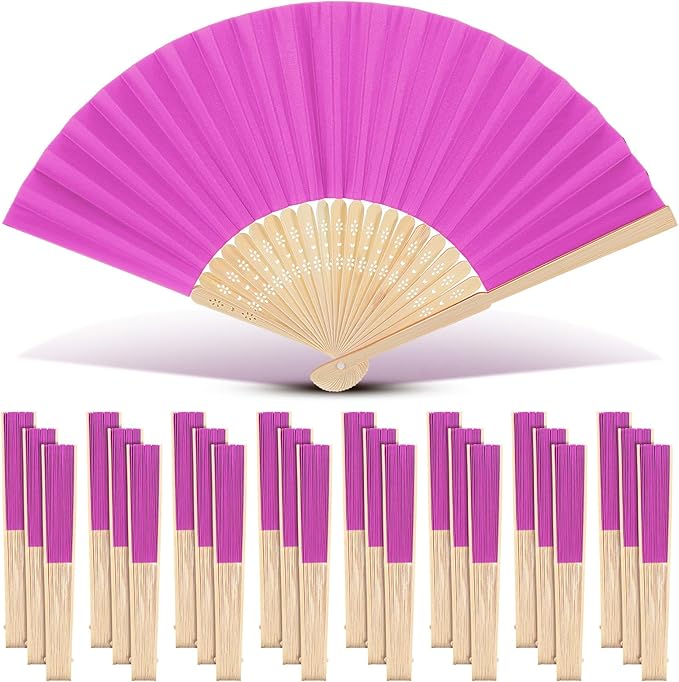 Yinkin 24 Pack Folding Fans Bamboo Handheld Folded Craft Hand Japanese Chinese Fans for Weddings Bridal Dancing Church DIY Decoration Women Gift Party Favors (Rose Red)