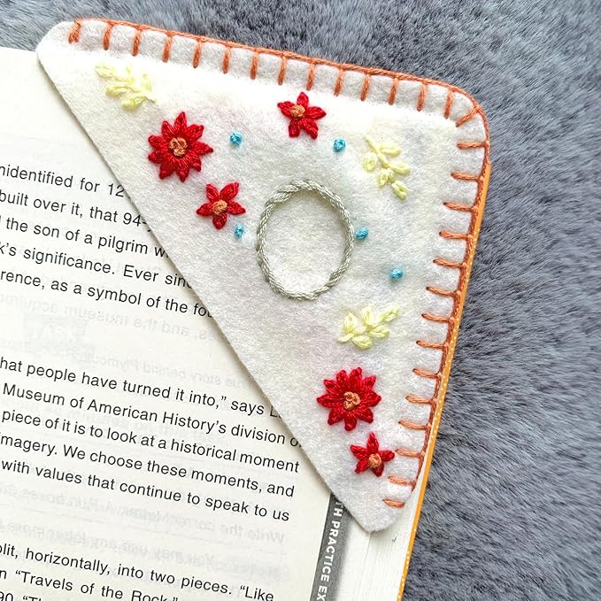 Personalized Hand Embroidered Corner Bookmark, Cute Flower Book Mark, Hand Stitch Gift for Women Book Lovers by HNQCPCVU (White)