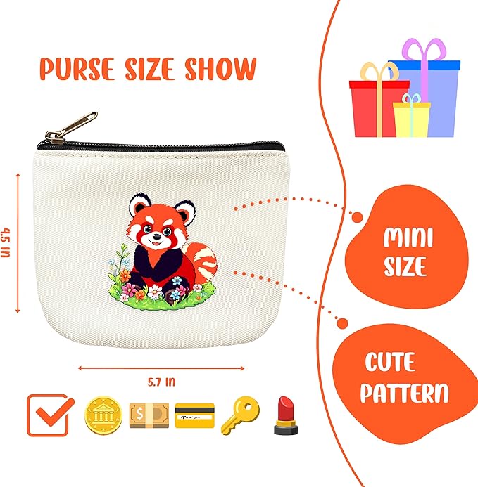 Red Panda Coin Purse Pouch Bag Holder for Teens Girls Women Kids, Red Panda Lovers Gifts Stuff Decor, Small Mini Purse Coin Card Key Headset Lipstick!