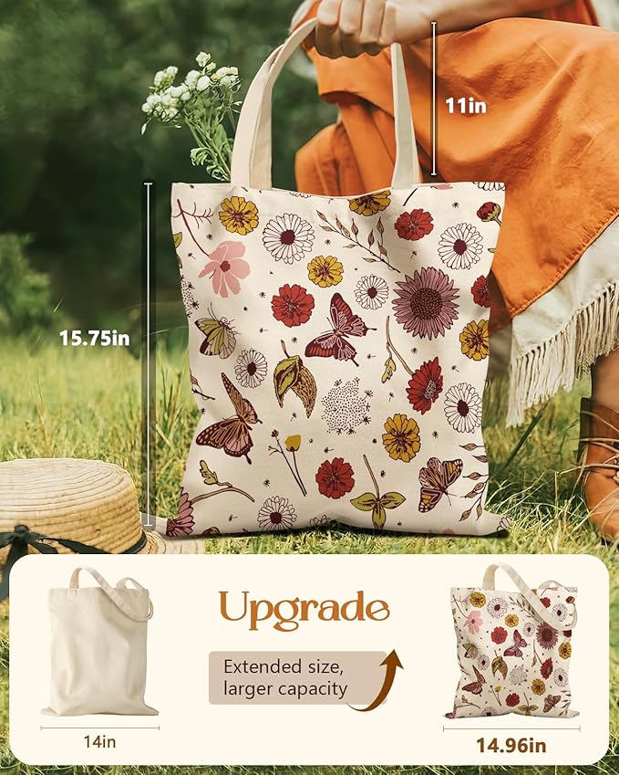 Miss Adola Aesthetic Tote Bag for Girls - with Magnetic Buckle and Zipper Inner Pocket for Women Lady Canvas Cotton Tote Bag