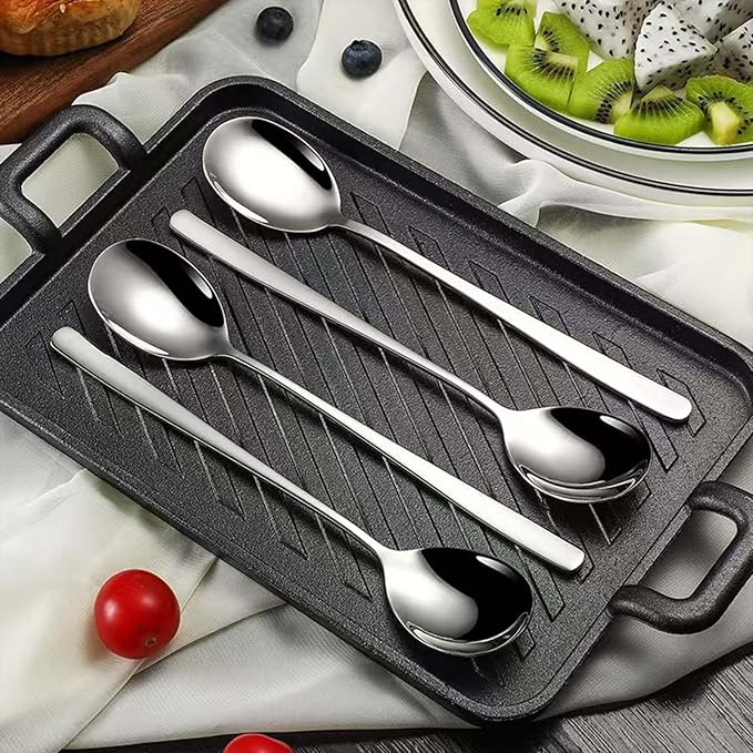 Large Soup Spoon Stainless Steel Dishwasher Safe Dinner Big Teaspoons with Round Edge 8 inches Tablespoons (4)