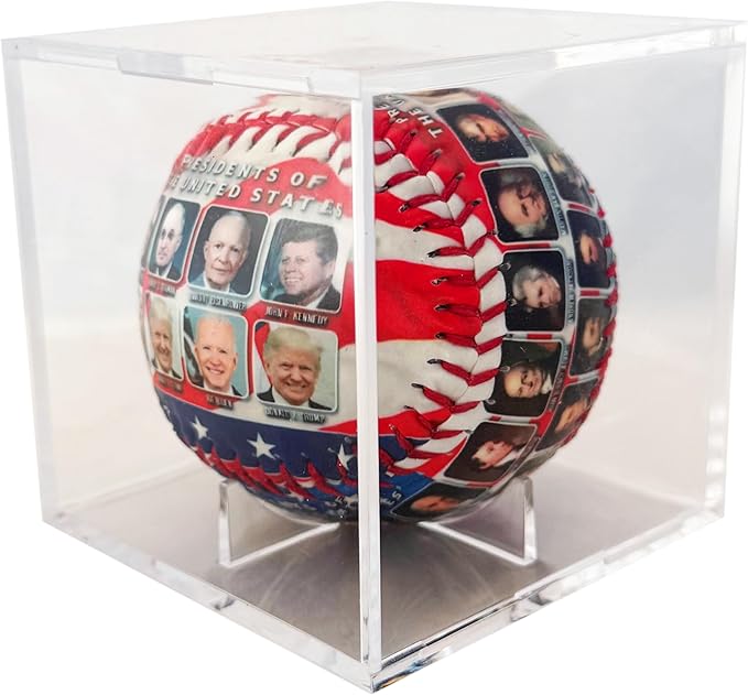 Presidents of The United States Collectible Baseball – Patriotic Red White & Blue Keepsake with U.S. Presidents Portraits in Clear Acrylic Display Case – American History Souvenir Gift