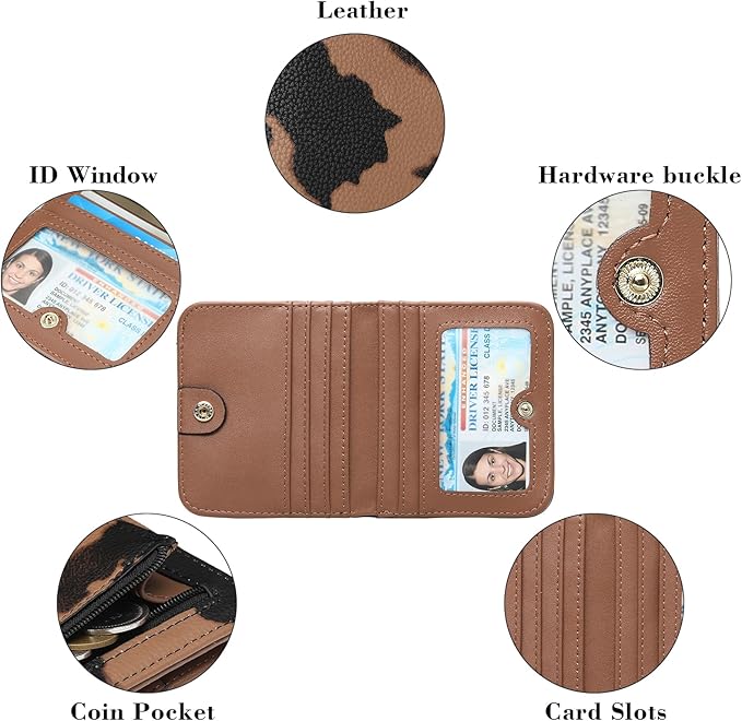 SENDEFN Slim Wallet for Women Bifold Small Leather Zipper Pocket Wallet, RFID Blocking Card Holder with ID Window