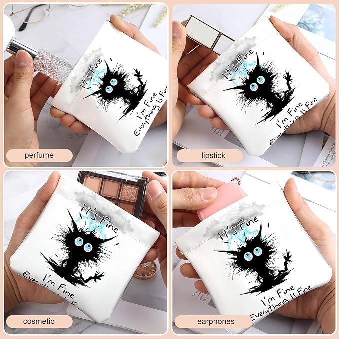 2Pcs PU Leather Small Squeeze Coin Purse Pouch Mini coin Bag Unique And Cute Wallet Cosmetic Bags Change Bag For Women Girls Men Cat struck by lightning