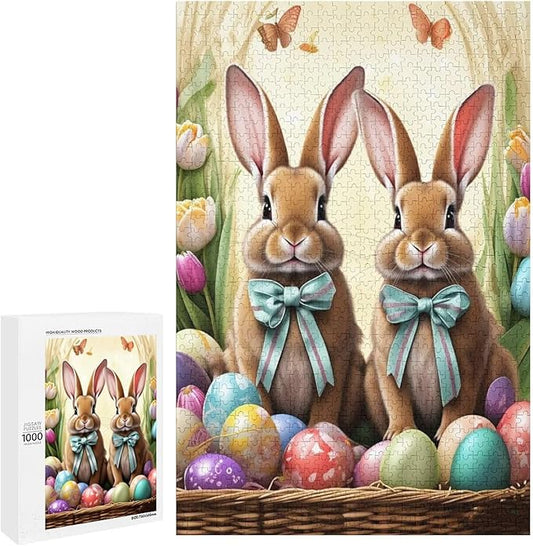 Wooden Puzzle - Easter Bunny and Eggs Jigsaw Puzzles，Wooden Puzzles for Adults 1000 Pieces Challenge Puzzles，Educational Games，Family Puzzles，Unique Gifts for Wall Art