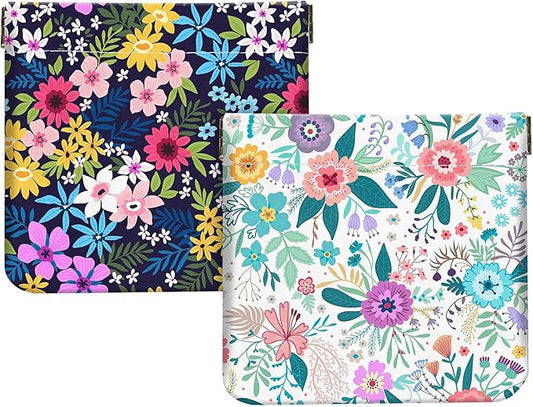 2Pcs PU Leather Small Squeeze Coin Purse Pouch Mini coin Bag Unique And Cute Wallet Cosmetic Bags Change Bag For Women Girls Men （Yellow and blue floral print