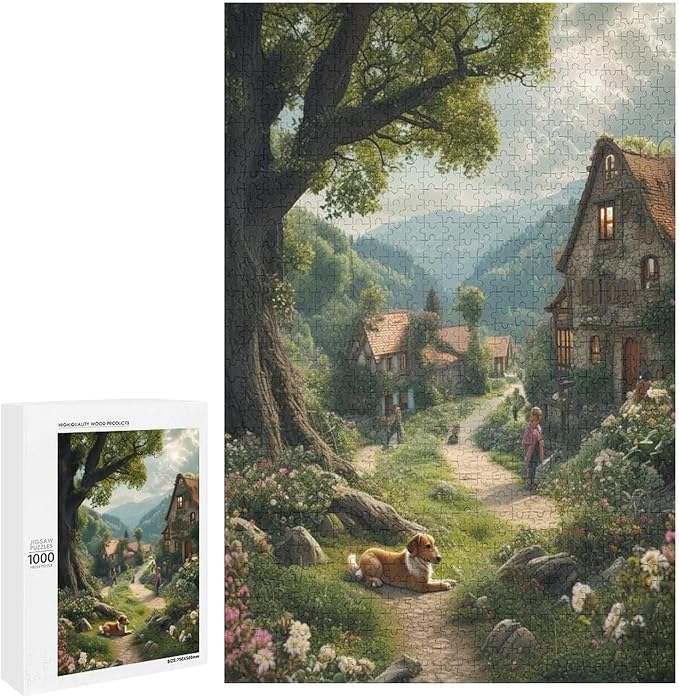 Puzzles for Adults 1000 Pieces Wooden Jigsaw Puzzle - Rural Cottage Theme Puzzle，Party Games，Family Toys，Educational Puzzles，Stress Relief Wooden Puzzle，Gifts for Family，Colleagues and Friends