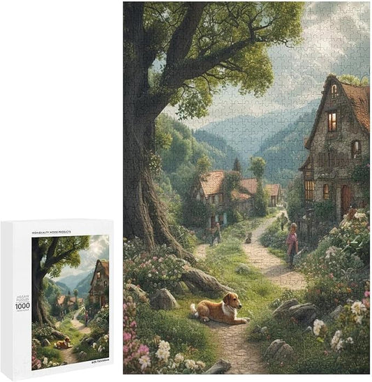 Puzzles for Adults 1000 Pieces Wooden Jigsaw Puzzle - Rural Cottage Theme Puzzle，Party Games，Family Toys，Educational Puzzles，Stress Relief Wooden Puzzle，Gifts for Family，Colleagues and Friends