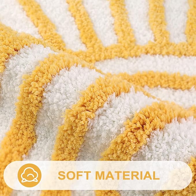 Uphome Boho Bathroom Runner Yellow and White Sun Long Bathroom Rugs Non Slip Water Absorbent Microfiber Bath Mat Modern Minimalism Machine Washable Bath Rugs for Bathtub Sink Shower, 18x47 inch
