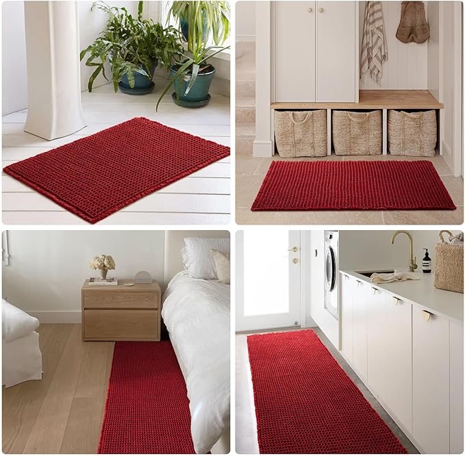 Waffle Runner Rug Bathroom, Long Boho Bathroom Rugs Non Slip Washable Super Absorbent Quick Dry Farmhouse Bath Decor, 60"x24" Burgundy