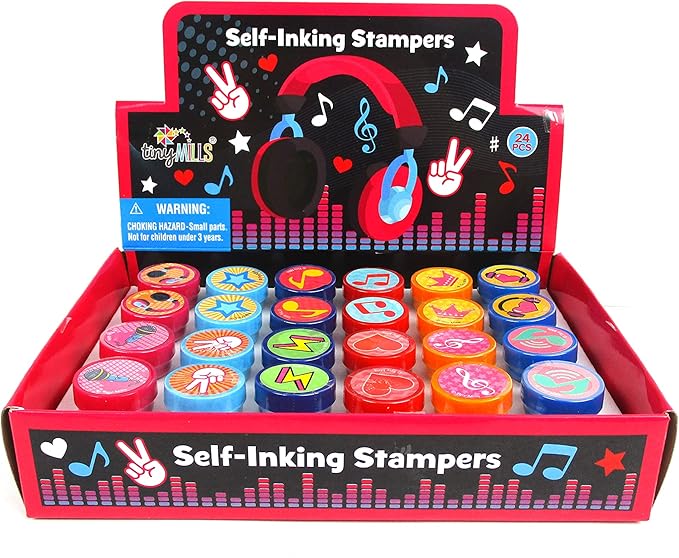 TINYMILLS 24 Pcs Music Assorted Stamps for Kids Self Ink Stamps, Birthday Party Favors, Goody Bag Fillers, Carnival Gifts, Pinata Filler, Classroom Rewards, Tween Birthday Gift