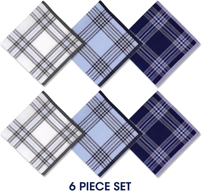 Zenssia Pure Cotton Men's Soft Handkerchiefs Assorted Color Pack of 6 Gift Set