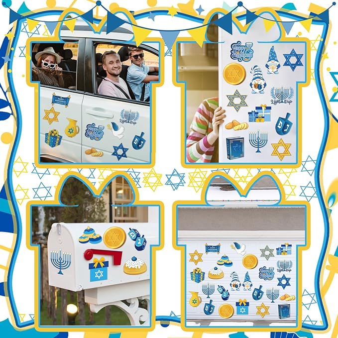 Konohan 25 Pcs Hanukkah Refrigerator Magnets Chanukah Fridge Magnet Stickers Jewish Menorah Magnet Holiday Magnetic Decoration for Home Car Decor Hanukkah Party Decor Supplies