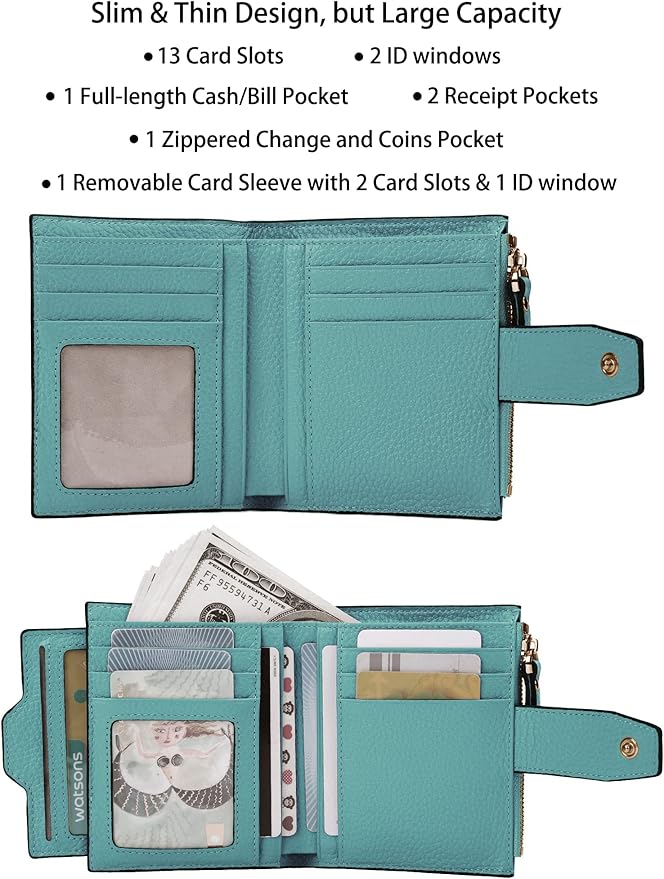 AINIMOER Women's RFID Blocking Leather Small Compact Bi-fold Zipper Pocket Wallet Card Case Purse with id Window
